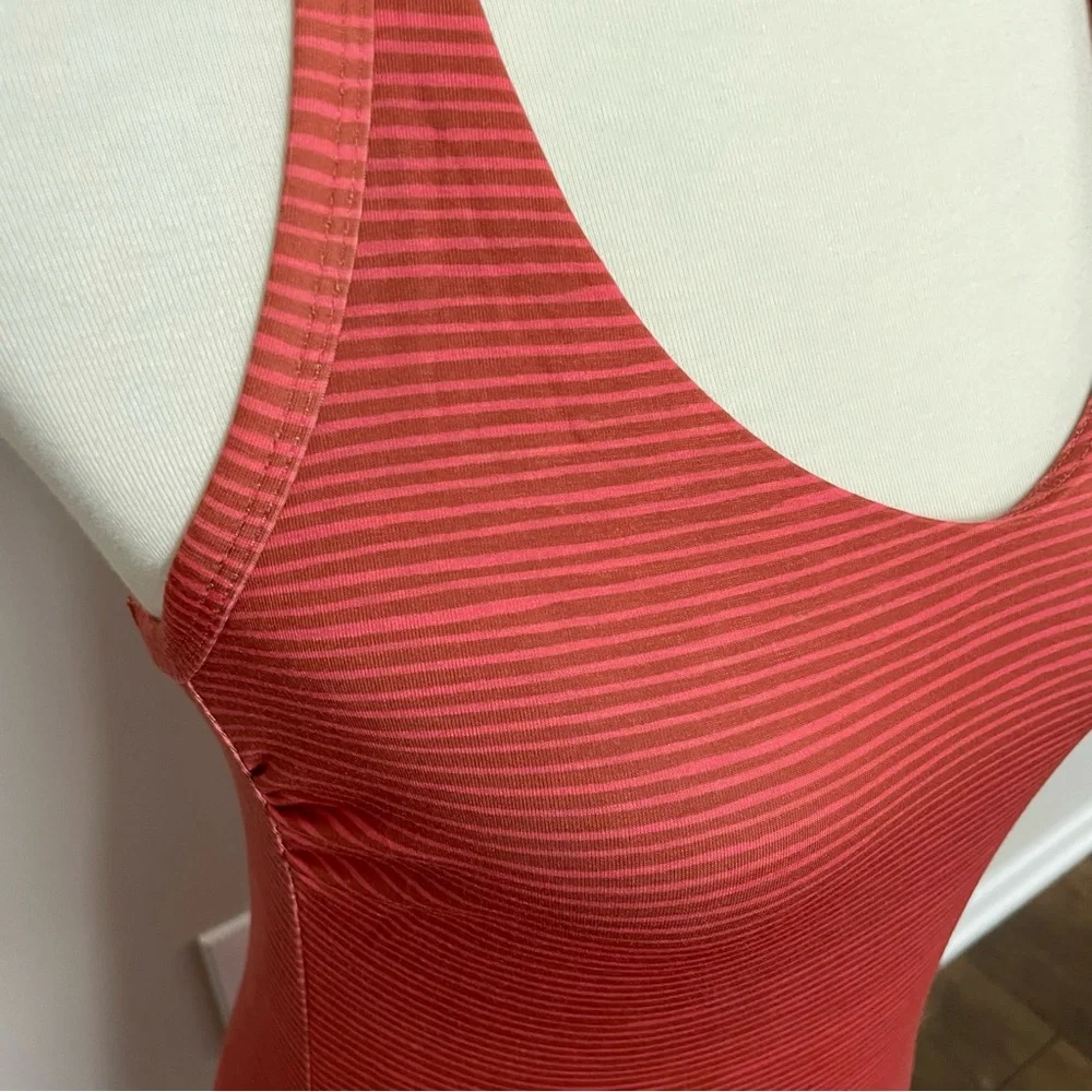 Prana Dress Opal Racerback Shelf Bra Pocket Athleisure Striped Pink Coral Rust